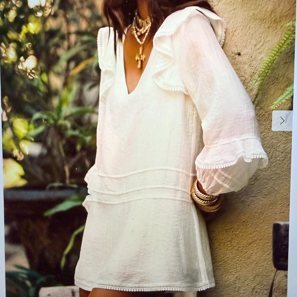 12th Tribe ~ Bound White Long Sleeve Micro Tunic Dress ~ NWT